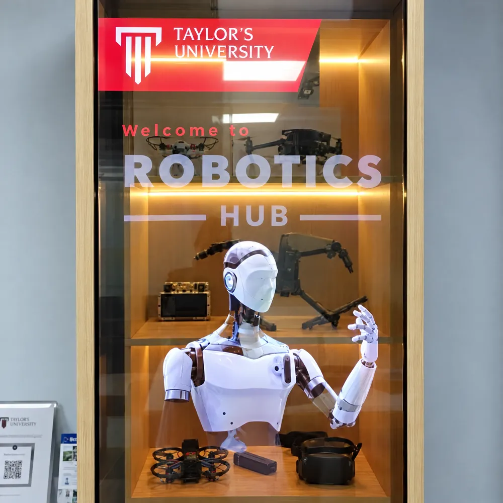 Transparent OLED touch screen at the Taylor's University Robotic Hub