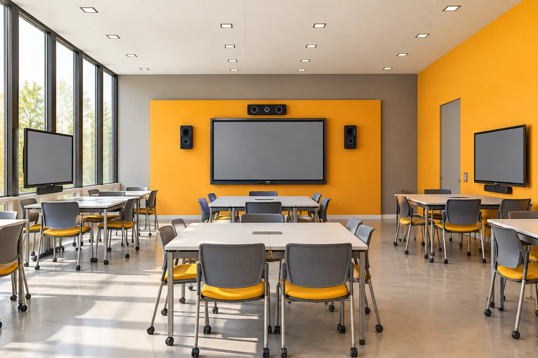 Smart classroom with collaborative seating and displays