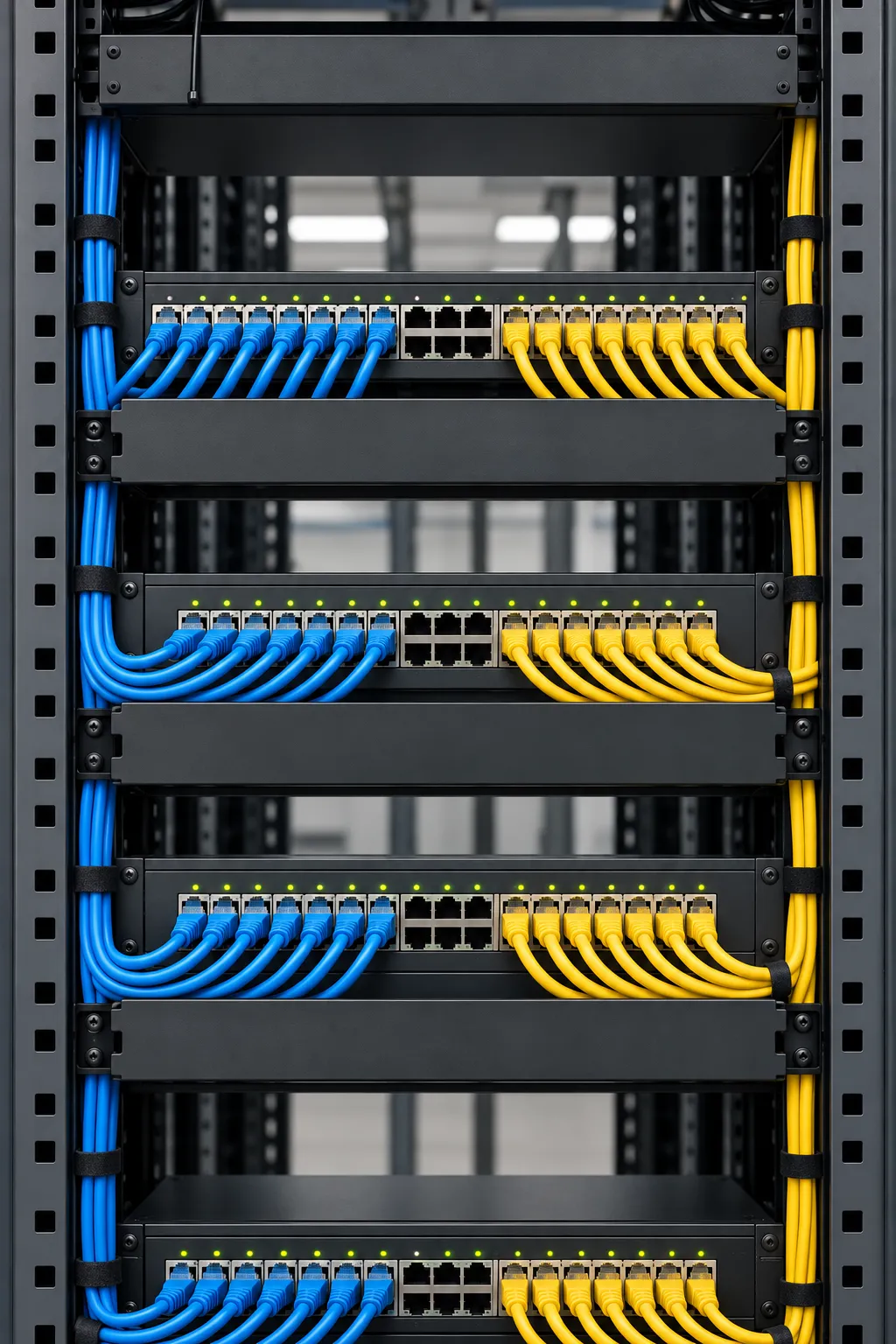 Equipment rack with patch panels and cabling
